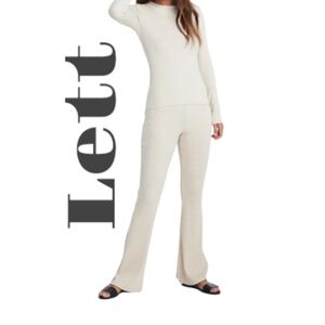 Lett Ribbed Flare Legging Lounge Pant in Light Tan XS-S